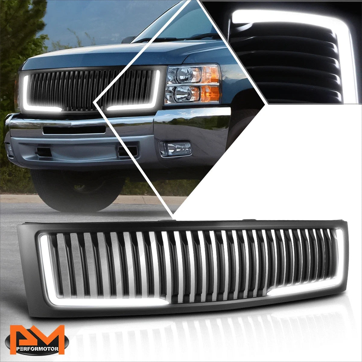 Vertical Fence Front Bumper Grille w/LED DRL Bar for Chevy Silverado 1500 (2007–2013)