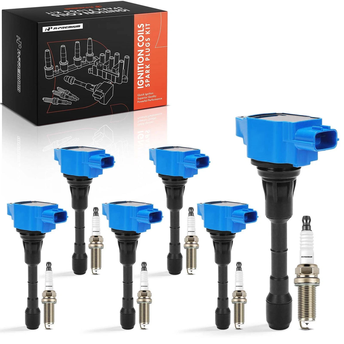 Set of 6 Ignition Coils & Iridium Spark Plugs for Nissan 370Z (2009–2020) - 22448EY00A, UF-617