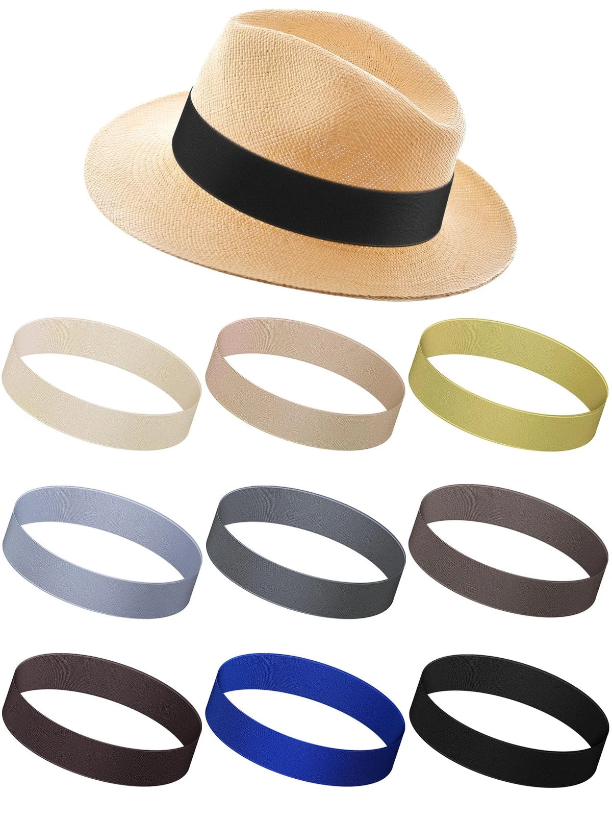 9 Pack Stretchable Hat Band Ribbon for Panama Hat (Men Women)