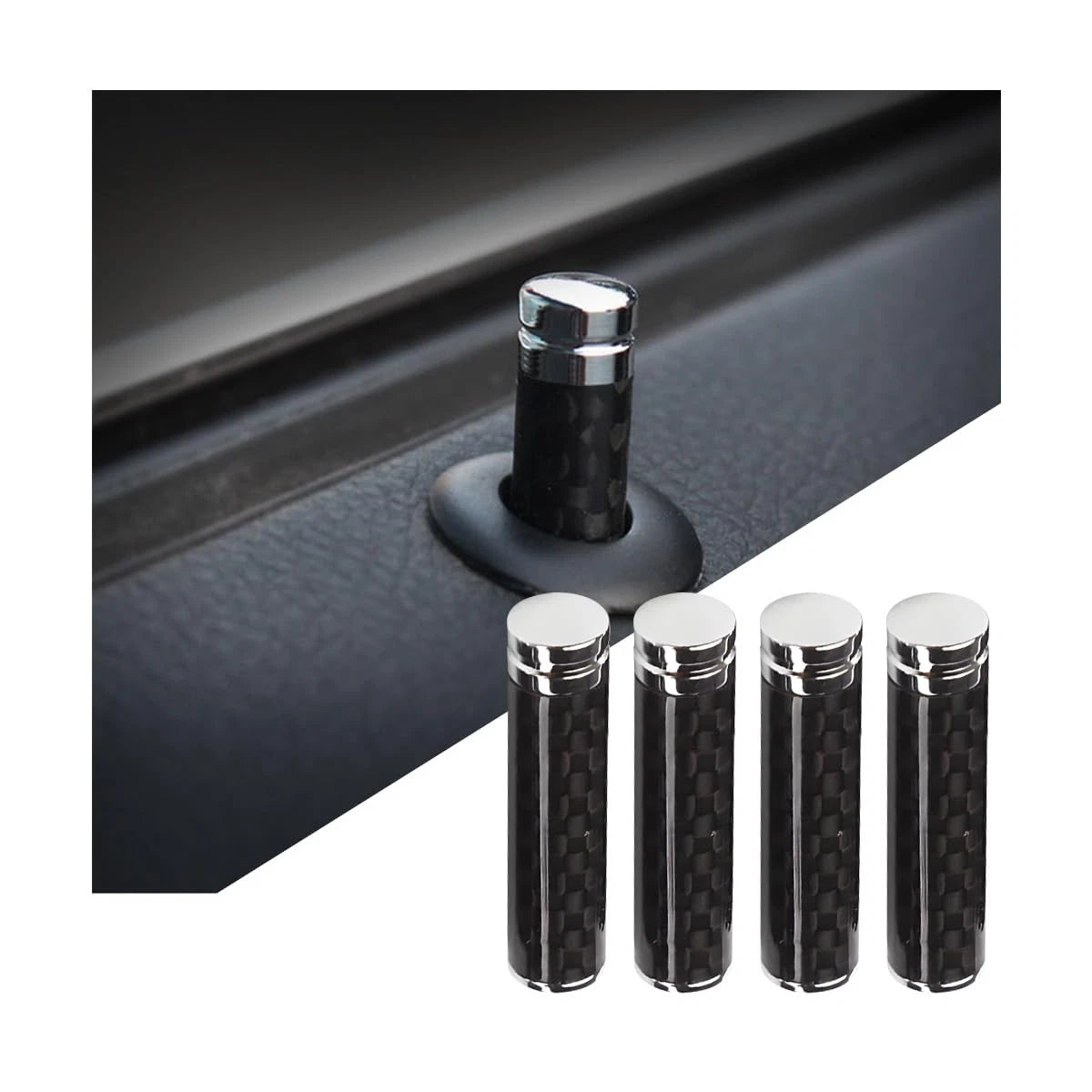 Set of 4 Carbon Fiber Door Lock Knobs for Car (Black/Flat)