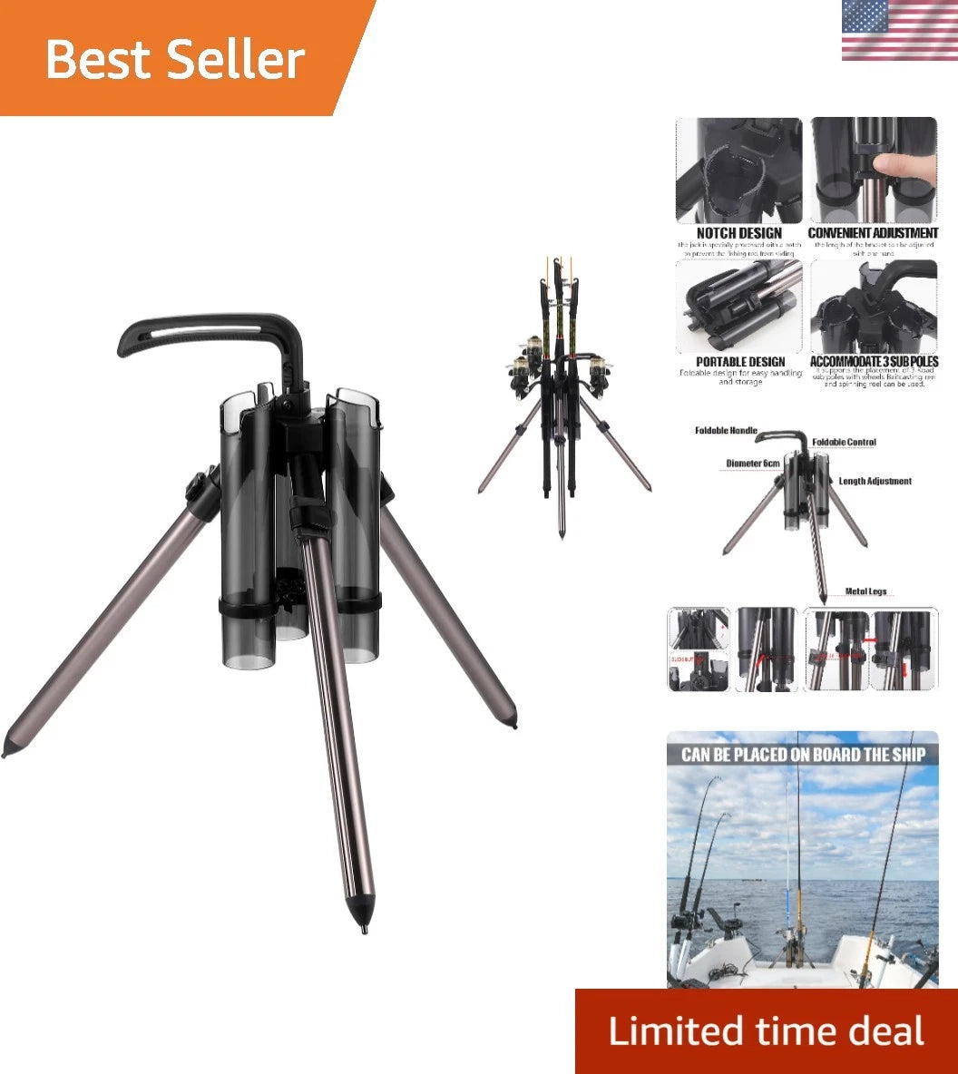 Adjustable 3 Rod Holder for Fishing (Portable, Outdoors)
