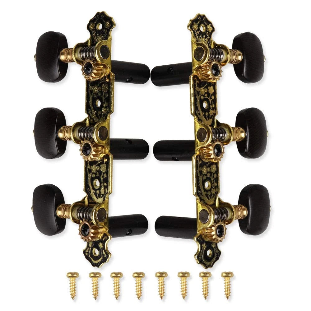 3X Guitar Tuners Machine Heads for Guitar (Short Black, Black Button)