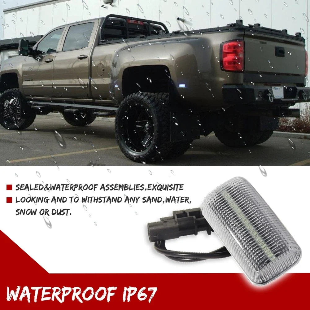 2X Clear Ice Blue LED Rear Fender Marker Lights for Chevy GMC 2500/3500HD (2015–Present)