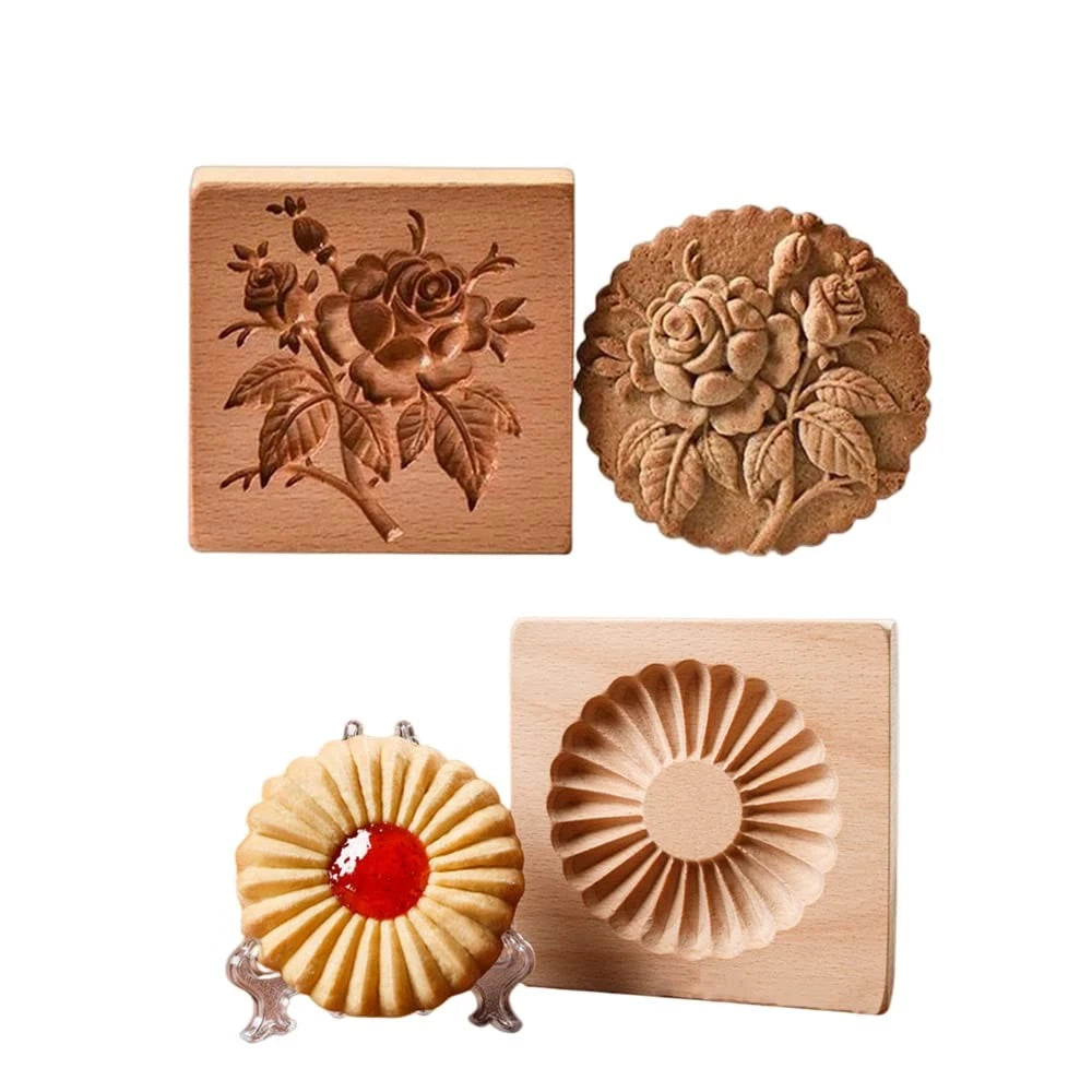 Wooden Cookie Biscuit Mold 3.9x3.9x0.7 inches for Baking
