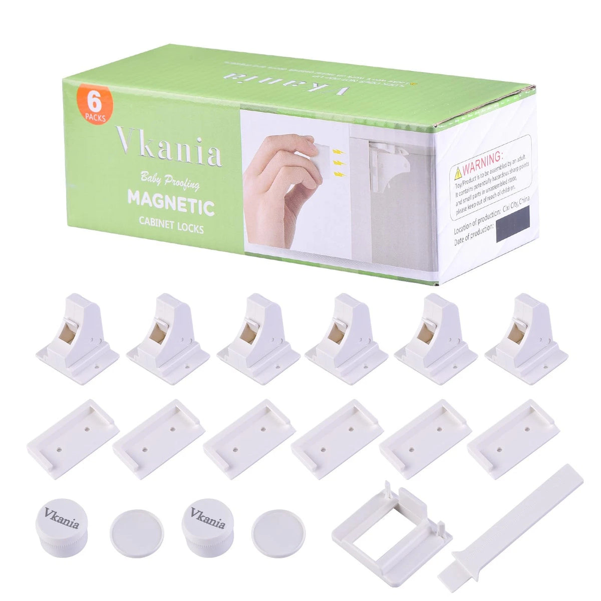 6-Pack Magnetic Child Safety Locks for Cabinets & Drawers - White