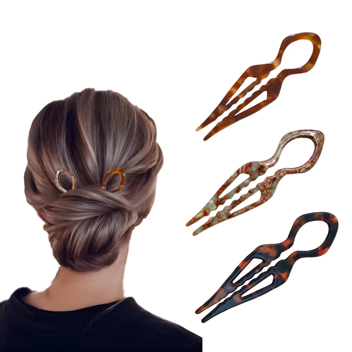 3Pcs Hair Pin Set for Women - Prestige Thin Thick Dark