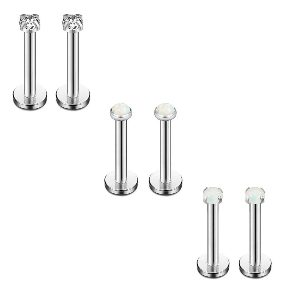 6PCS 2mm White Opal & Clear CZ Internally Threaded for