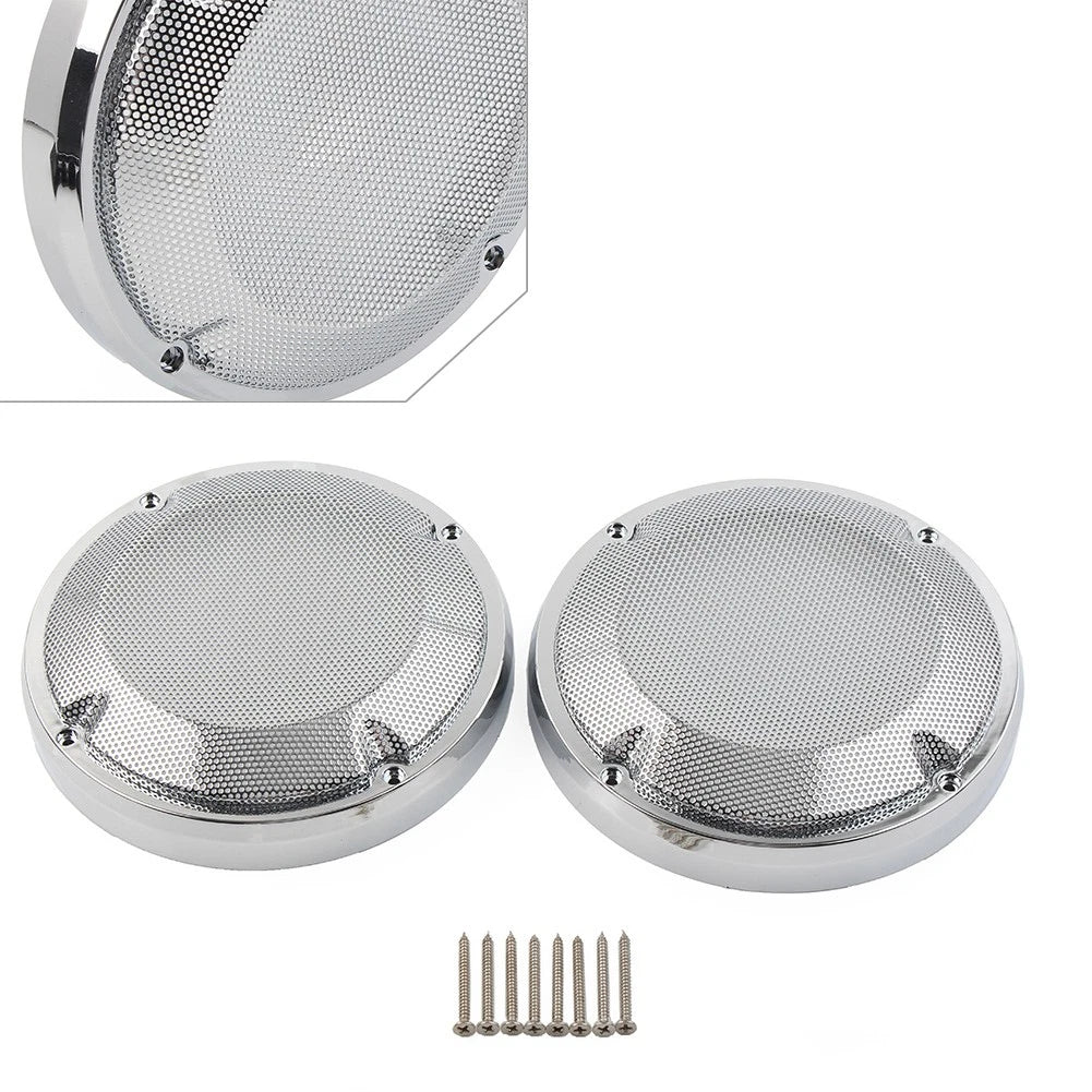 2X Chrome Saddlebag Lid Speaker Grill Covers for Harley Touring (1983–2020)
