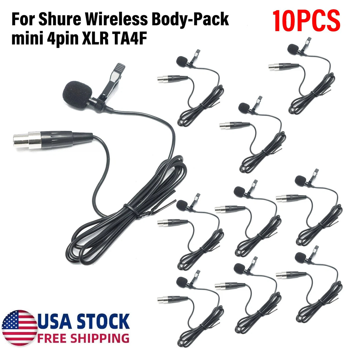 10X Pro Lavalier Microphone for Shure Wireless Body-Pack Mini 4pin XLR