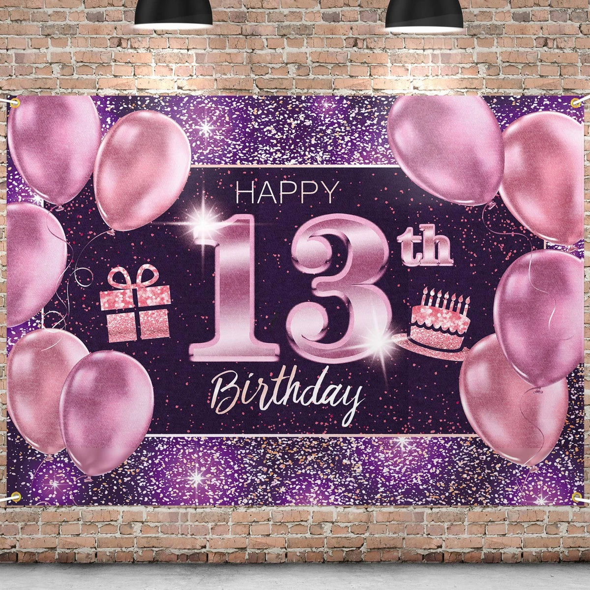 2 Piece Happy 13th Birthday Banner Backdrop - Pink
