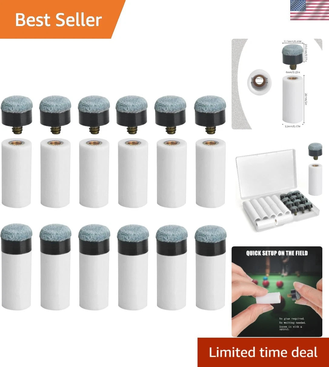Set of 12 Pool Cue Tips for All Players