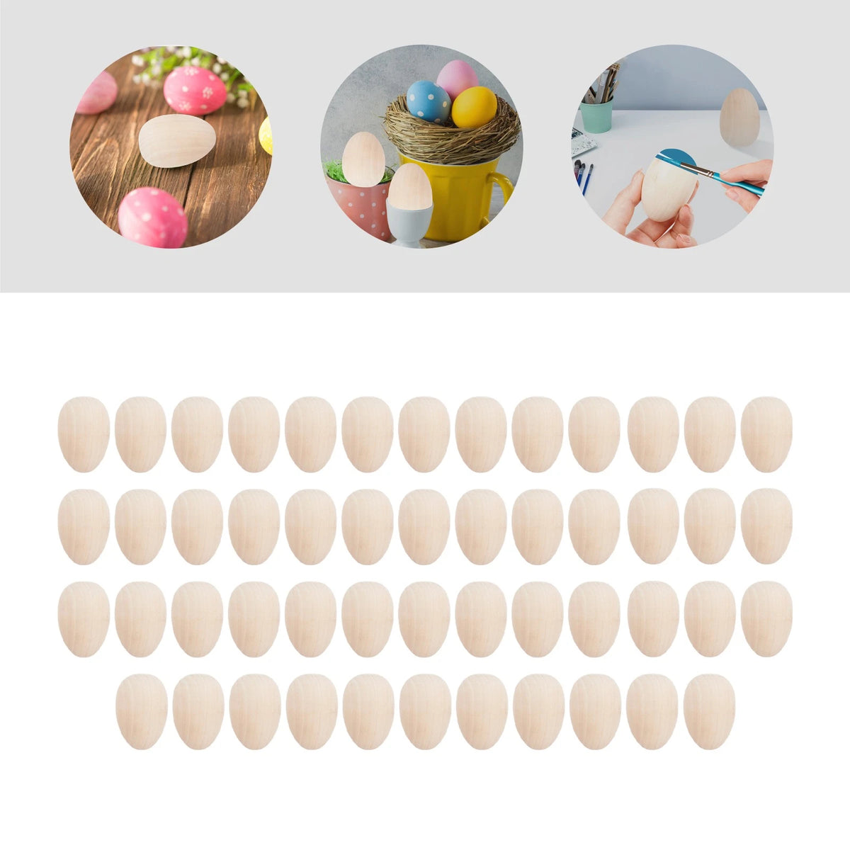 50 Wooden Eggs for DIY Crafts and Easter Decoration