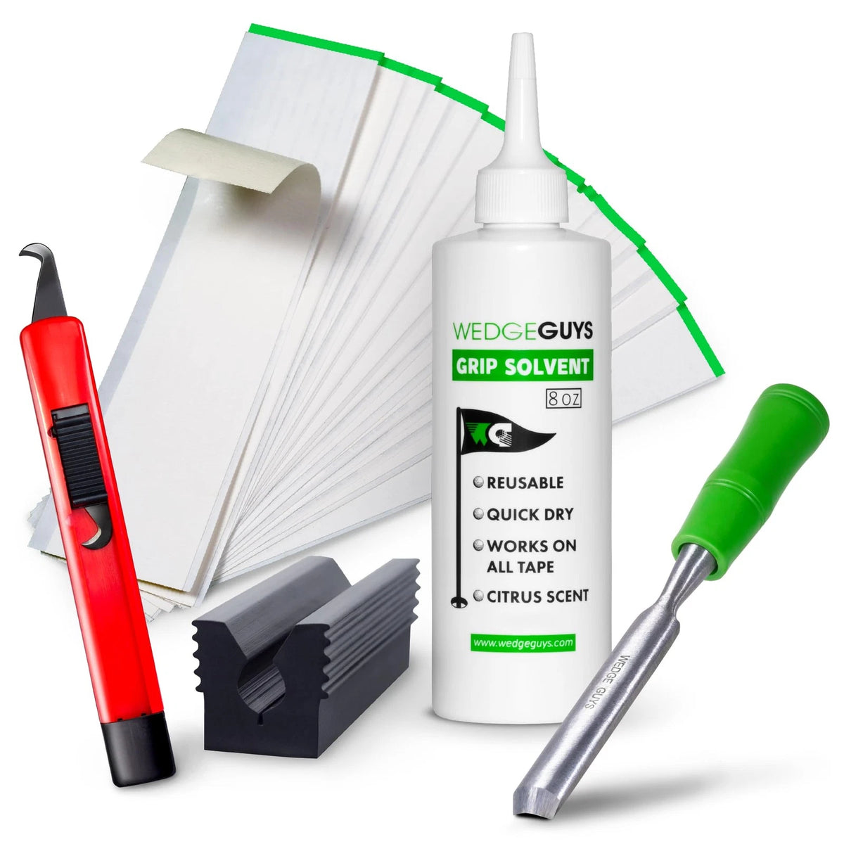 Golf Club Grip Regripping Kit - 30 Tape Strips, 8 oz Solvent