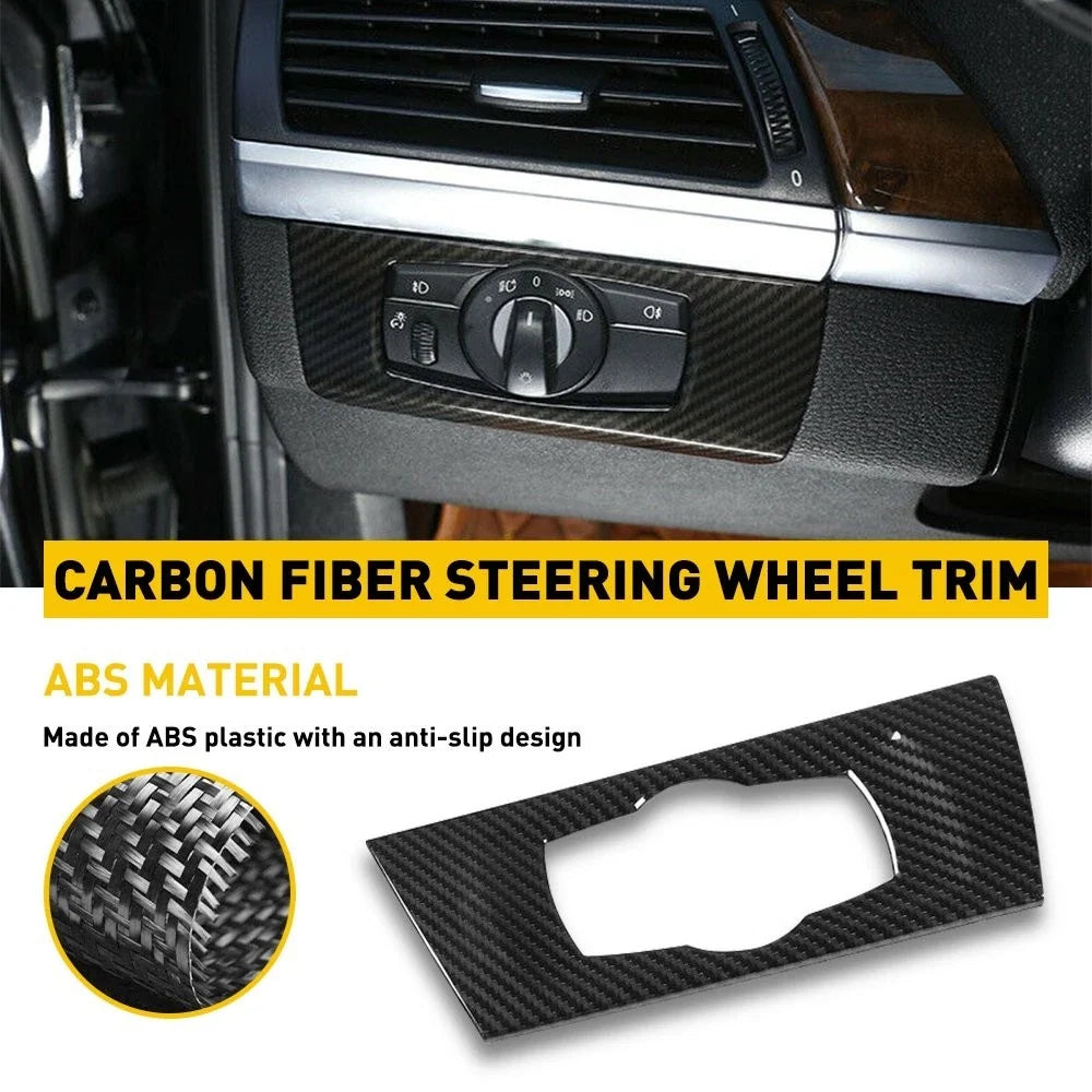 Real Carbon Fiber Headlight Switch Frame Cover Trim for BMW 3 Series (2007–2013)