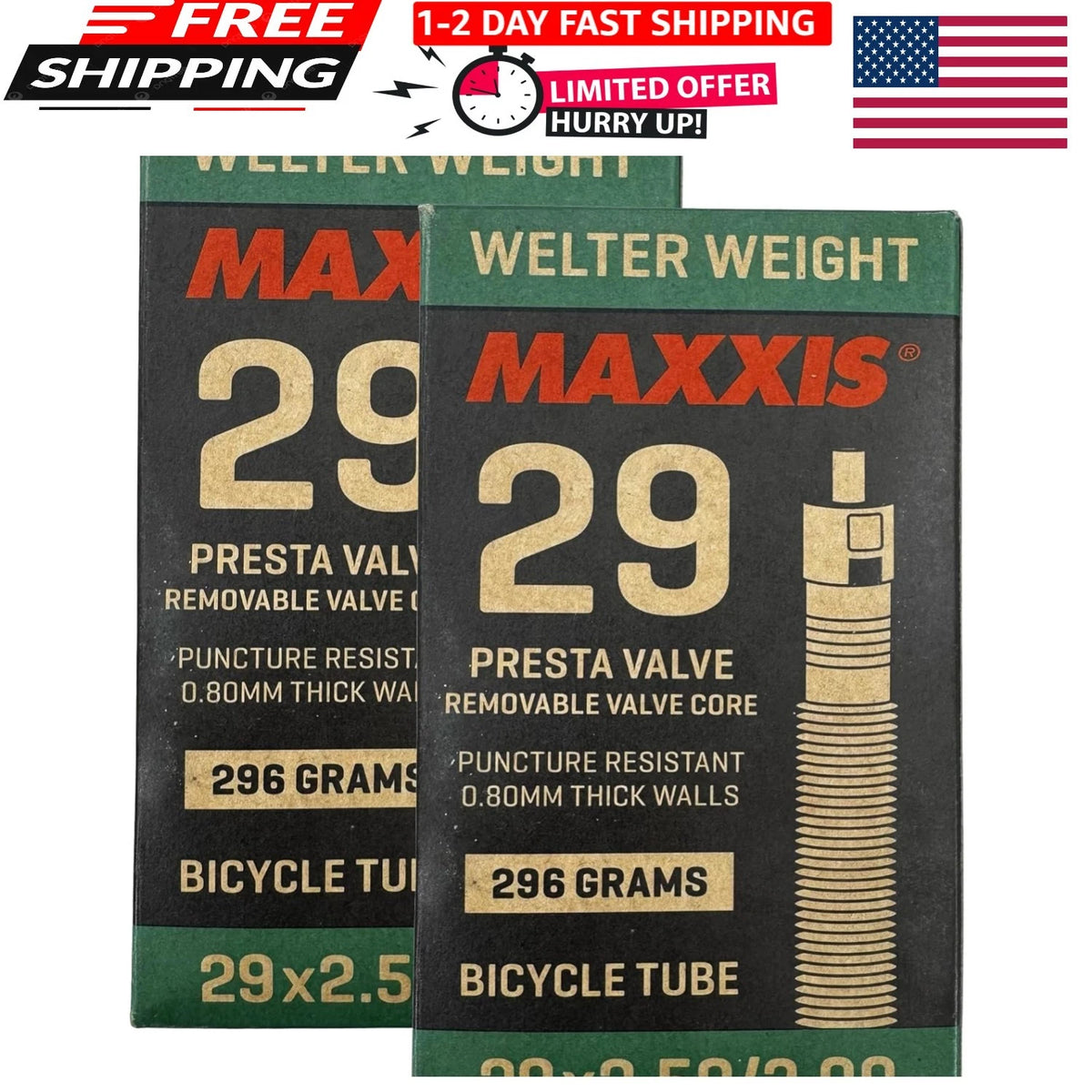 Set of 2 Maxxis 29" x 2.5-3.0" Welter Weight Bicycle Inner Tubes (Presta/Schrader)