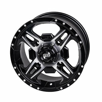 Set of 4 Tusk Beartooth Wheels 12x7 4.0 + 3.0 Machined/Black (185-277-0006)