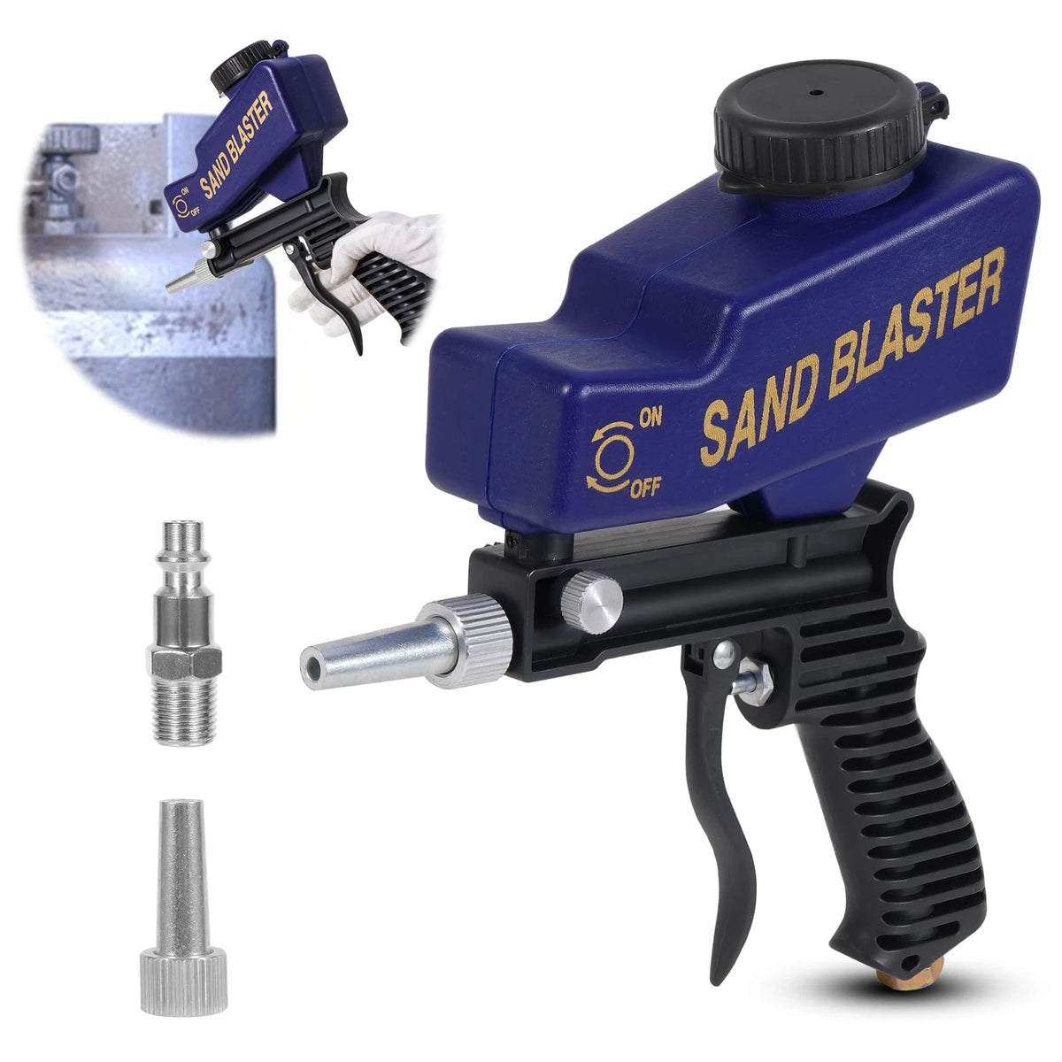 Gravity Feed Sand Blaster Gun for Metal, Wood (Blue)