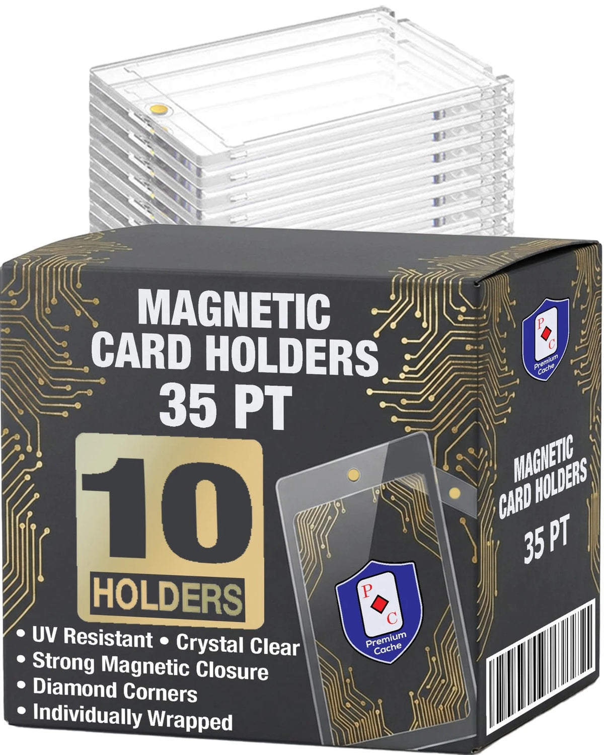 Set of 4 Premium Cache Magnetic Card Holders for Trading Cards 35pt Standard
