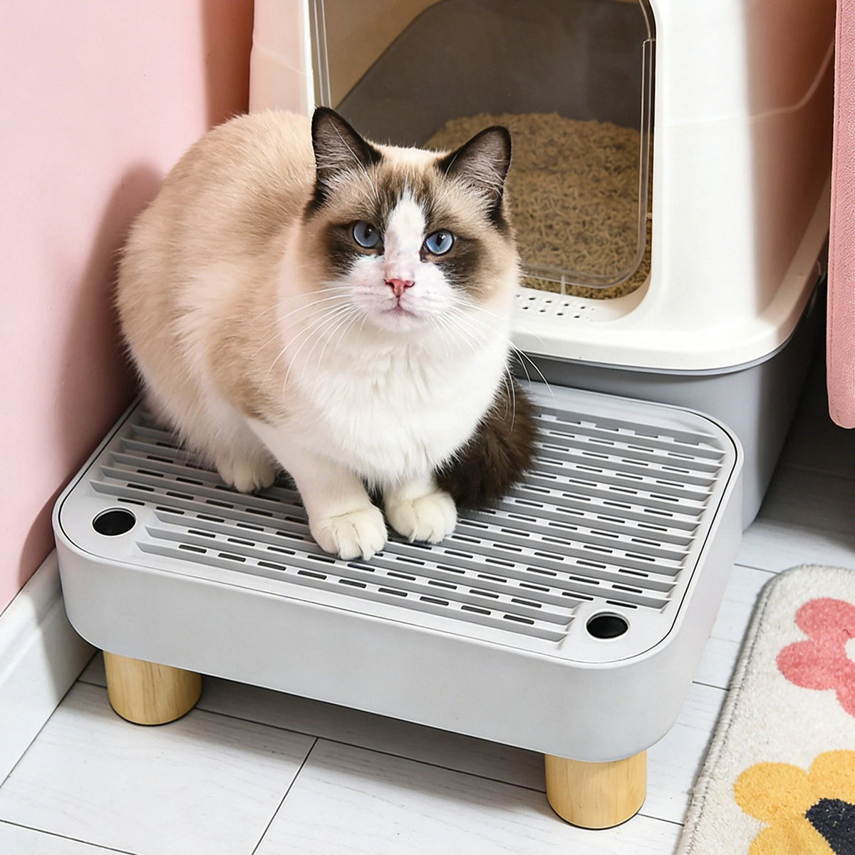 Cat Litter Box Step & Mat for Easy Cleaning and Floor Protection