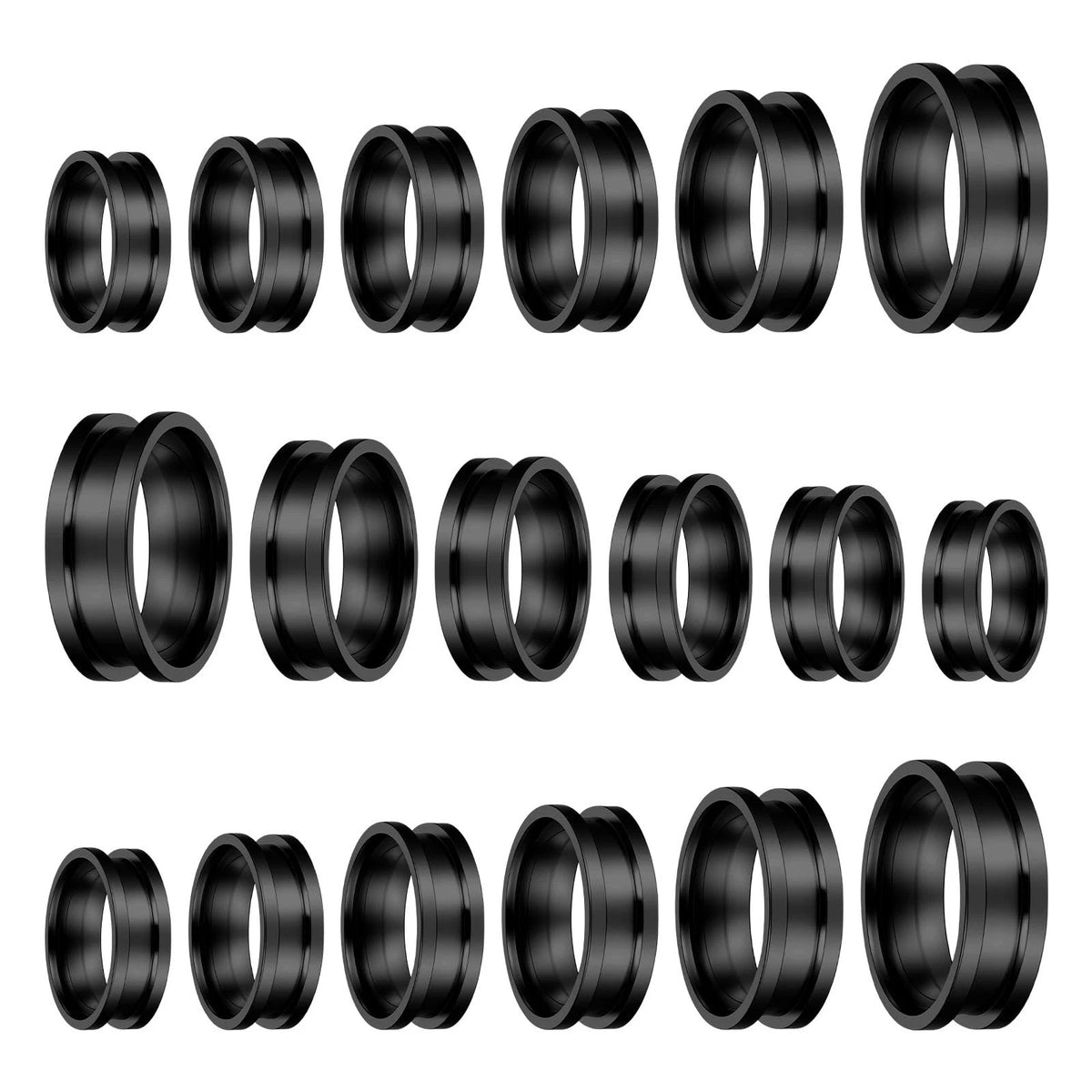 18 Pcs Stainless Steel Grooved Ring Blanks, Black 8mm Wide