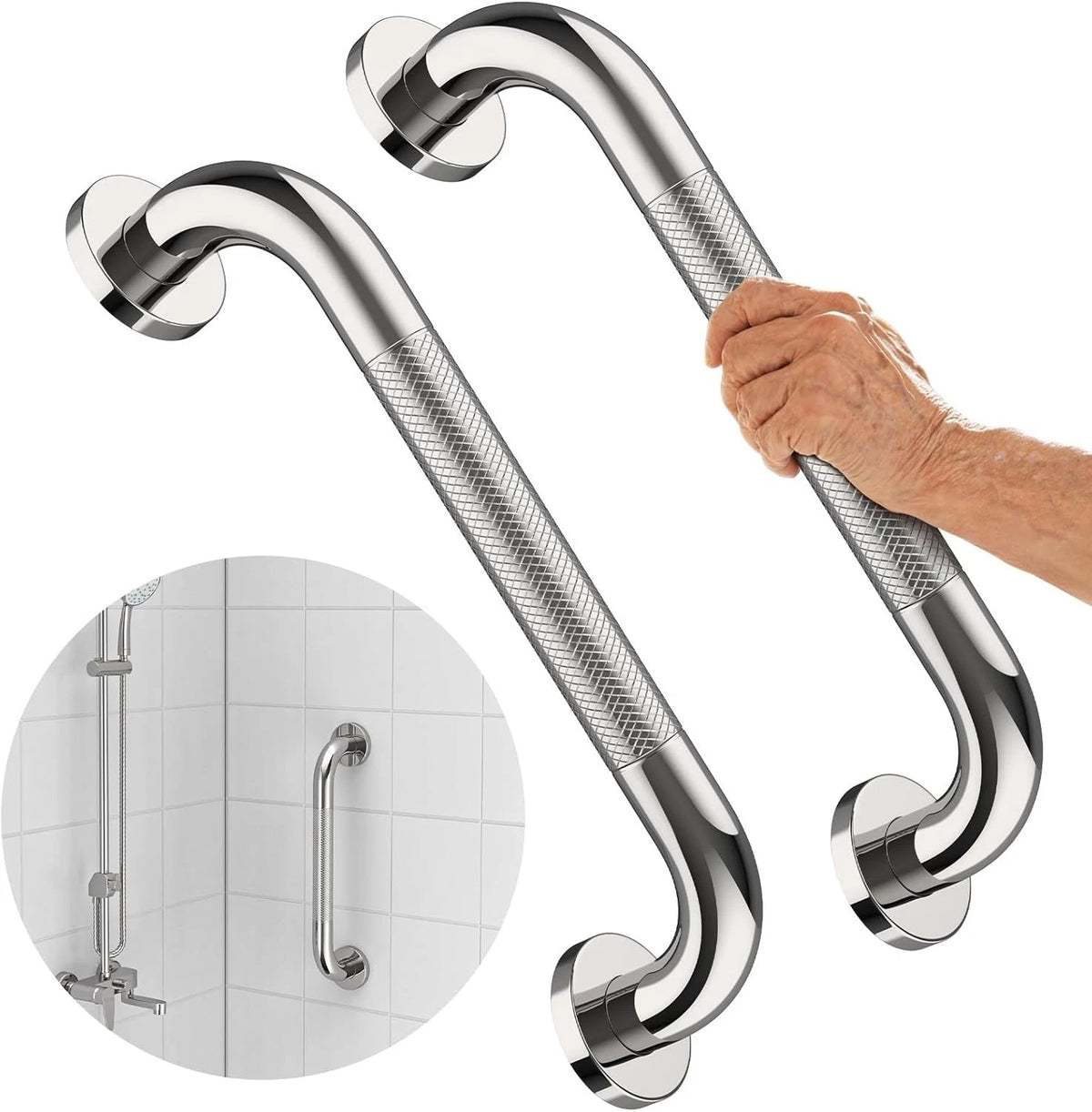 2X Chrome Grab Bar 12 Inch for Shower