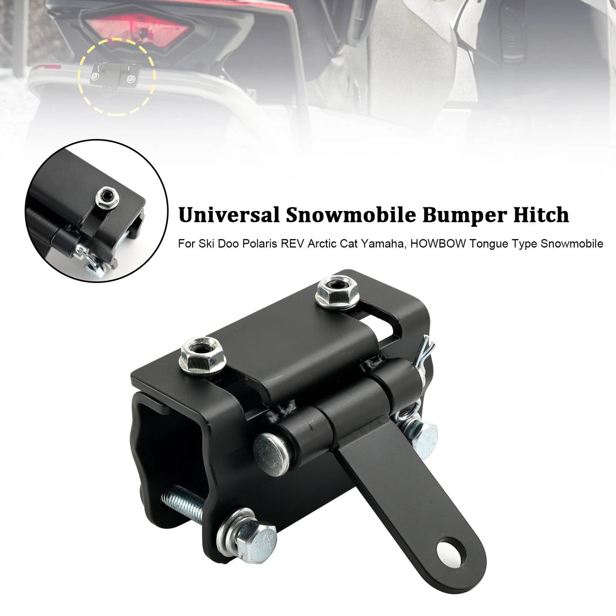 Universal Snowmobile Bumper Hitch for Polaris Ski Doo Arctic Cat Yamaha (M555-A021-Black)