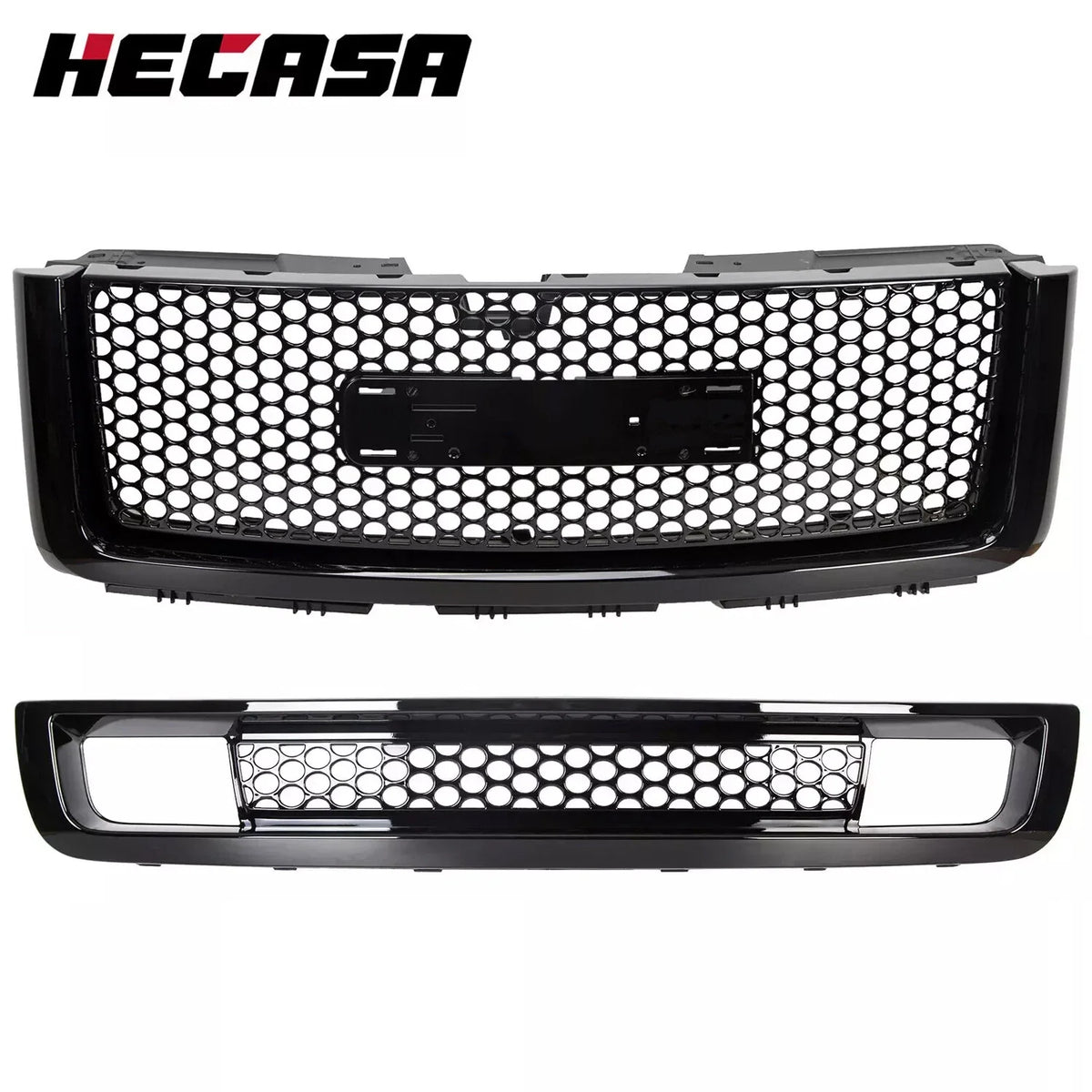 Front Upper & Lower Hood Grille for GMC Sierra 1500 (2007–2013) Gloss Black