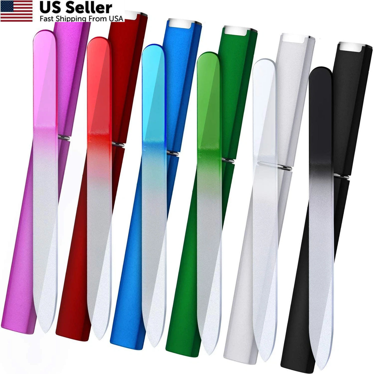 6 Pack Glass Nail Files with Case for 12 Piece Set, Dark Colors