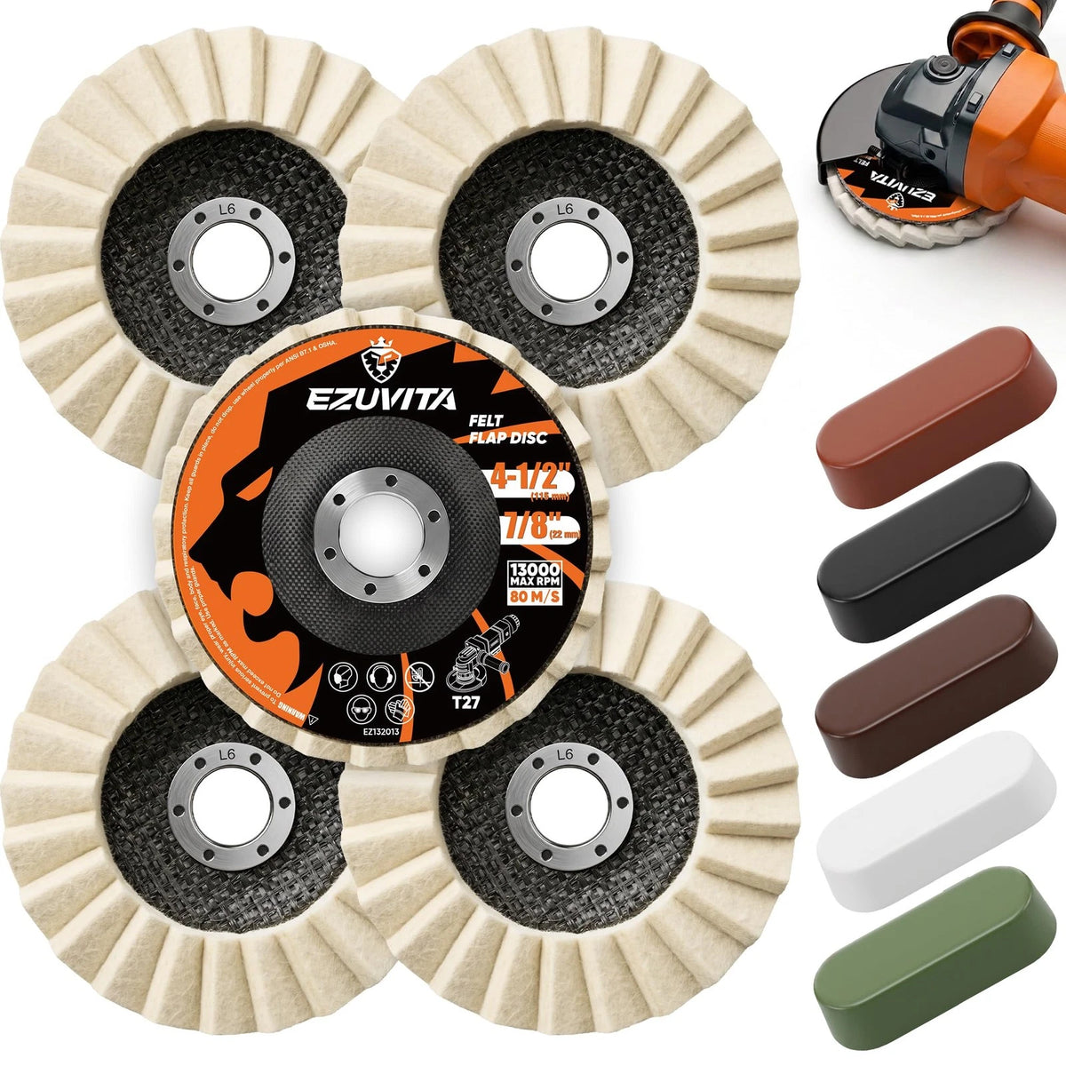 10X Wool Felt Polishing Discs 4-1/2" Buffing Wheels for Automotive Use