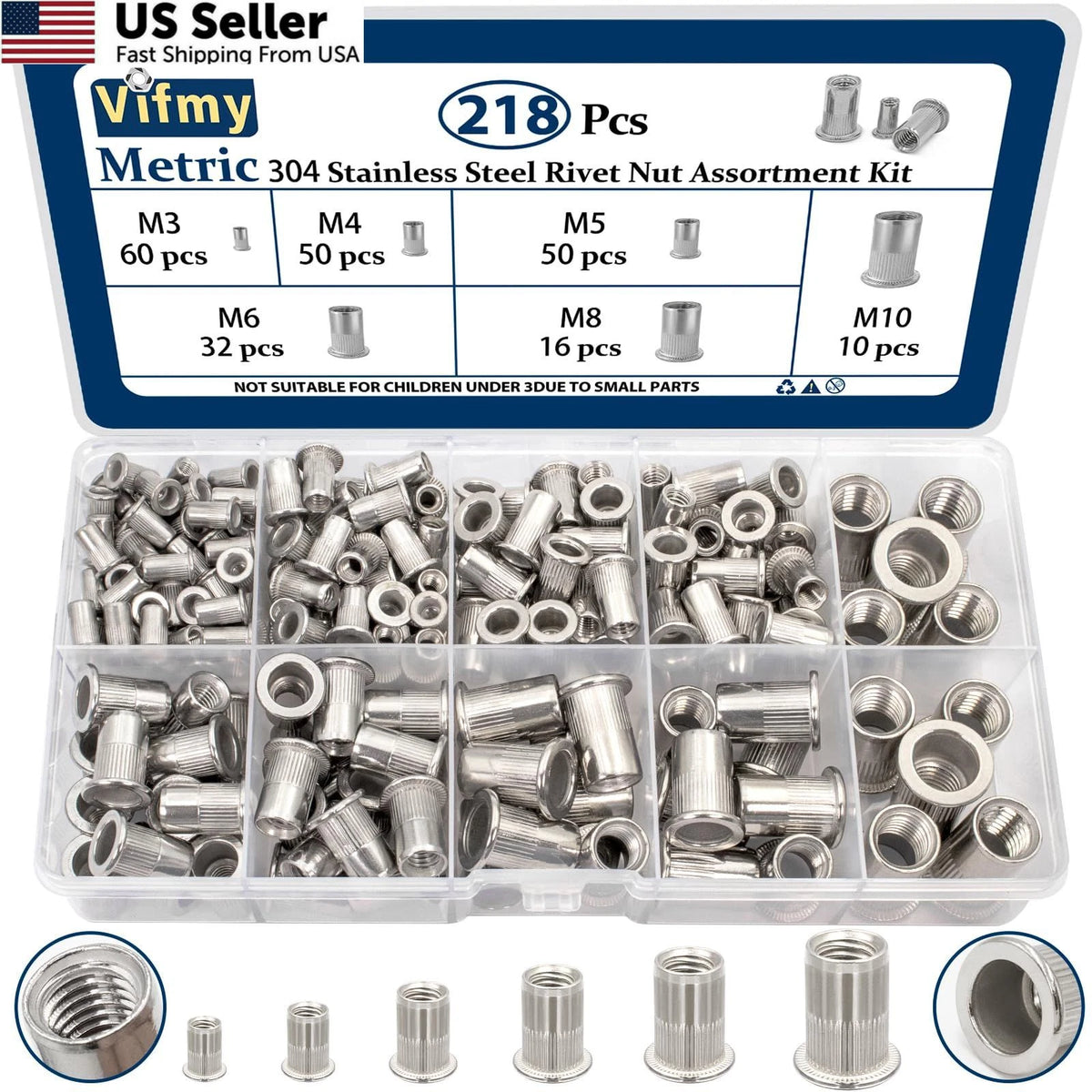 218 Pcs Stainless Steel Rivet Assortment for Automotive Applications