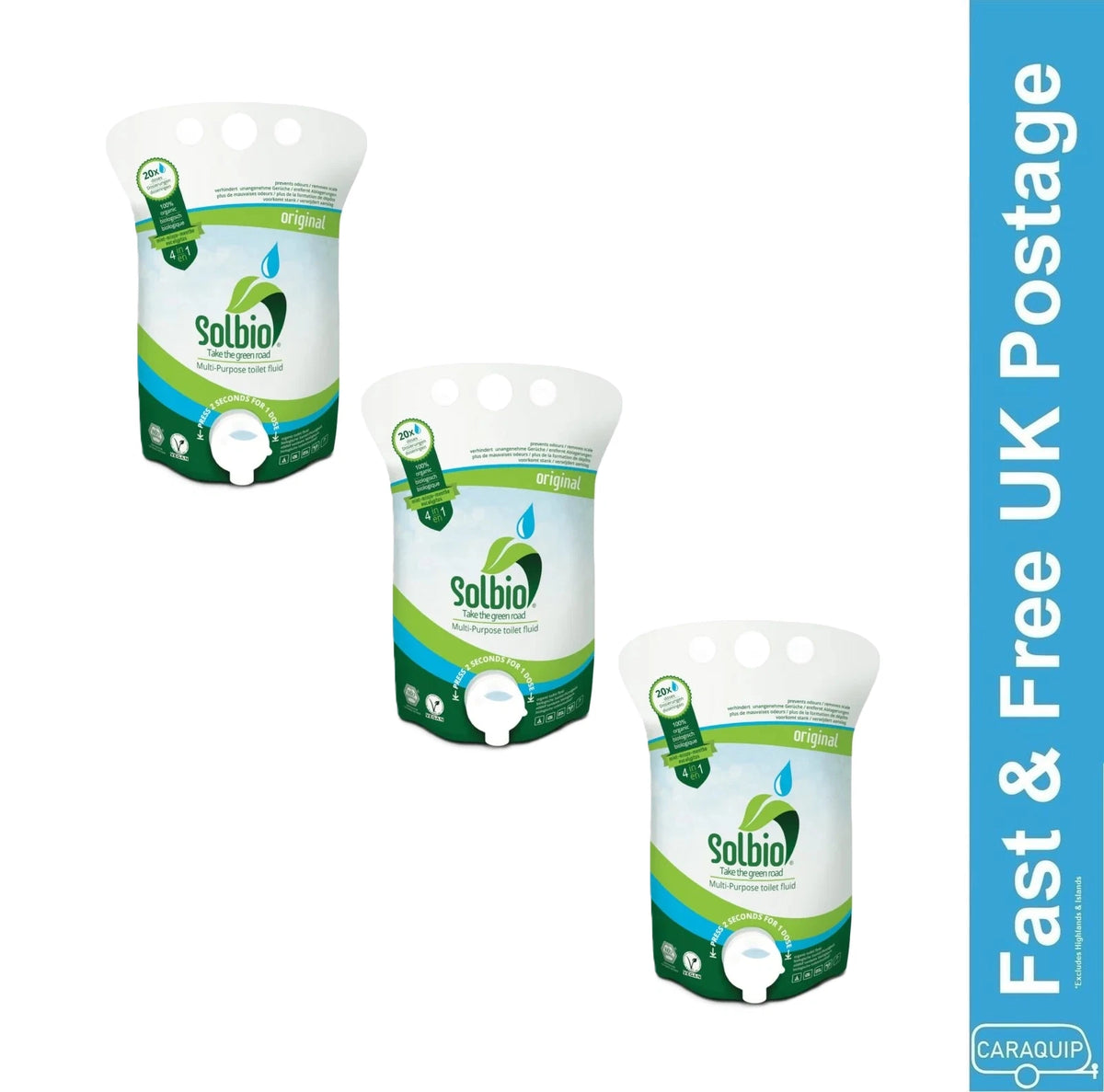 3X Solbio Original Organic Toilet Fluid for Caravan Motorhome (0.8L)