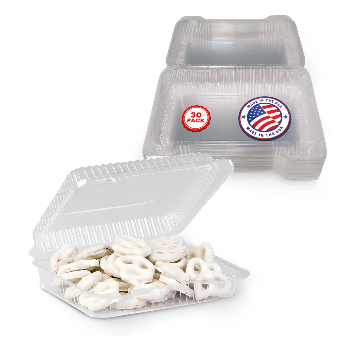 Pack of 30 Plastic Pastry Containers 9.38" x 6.75" x 2.62"