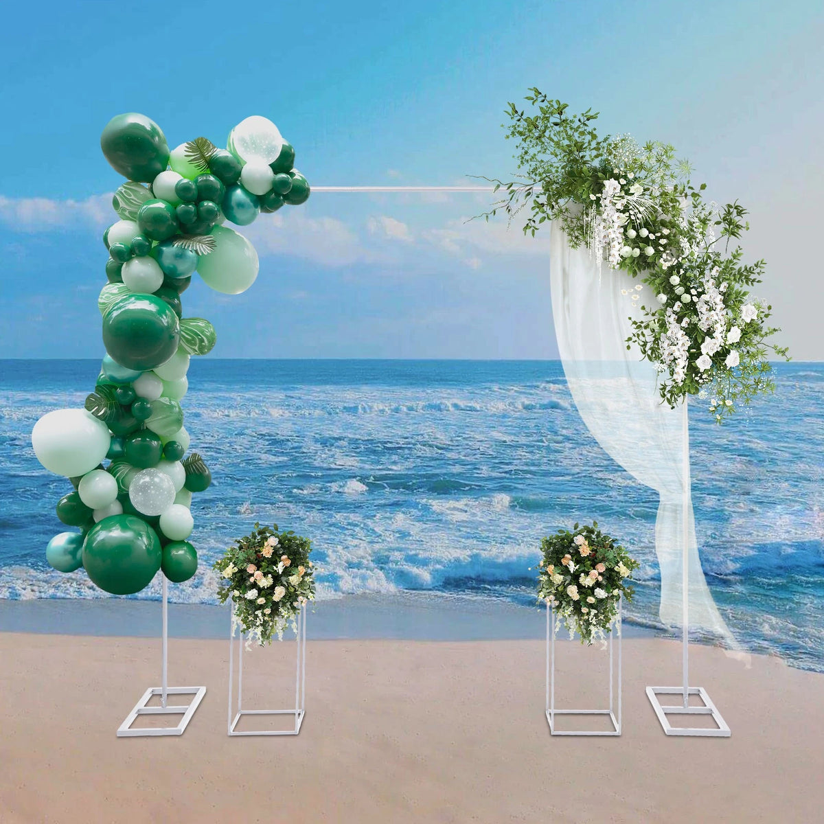 Metal Balloon Stand with 2 Flower Racks for Wedding Backdrop (2x2m)