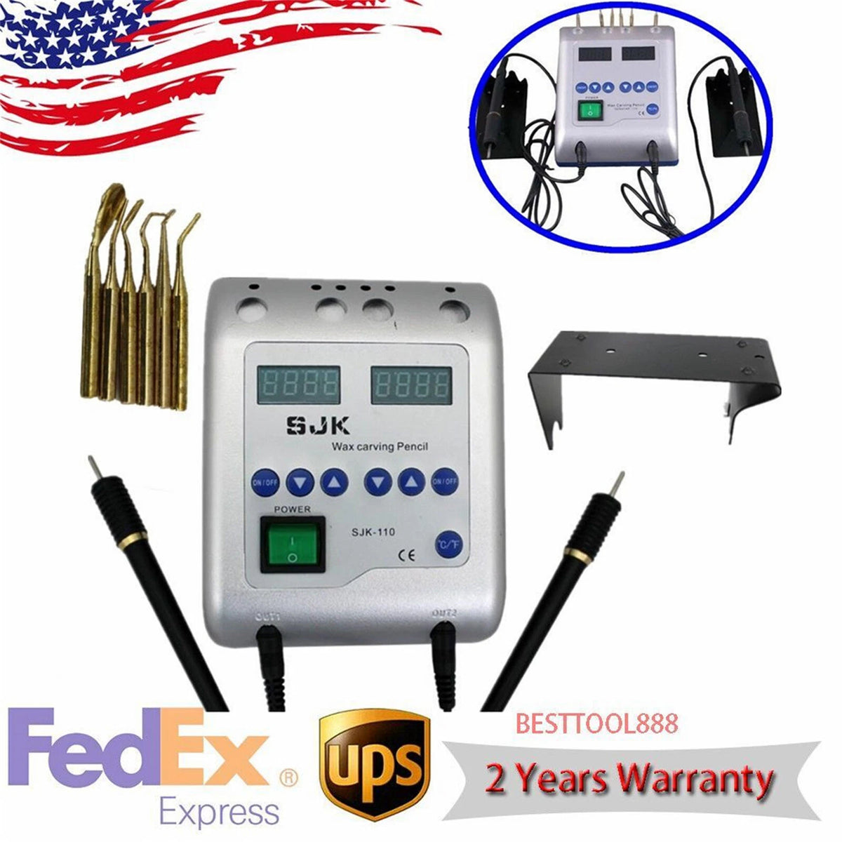 2X Hot Electric Waxer Carving Knife Machine with 6 Wax Tips for Dental Lab