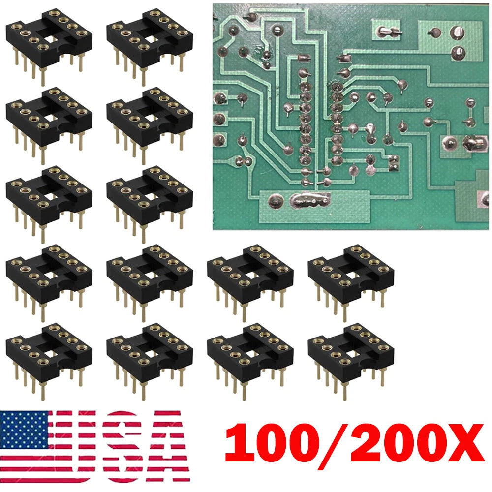 100PCS 8 Pin DIP SIP Round Gold Plated IC Sockets Adaptors