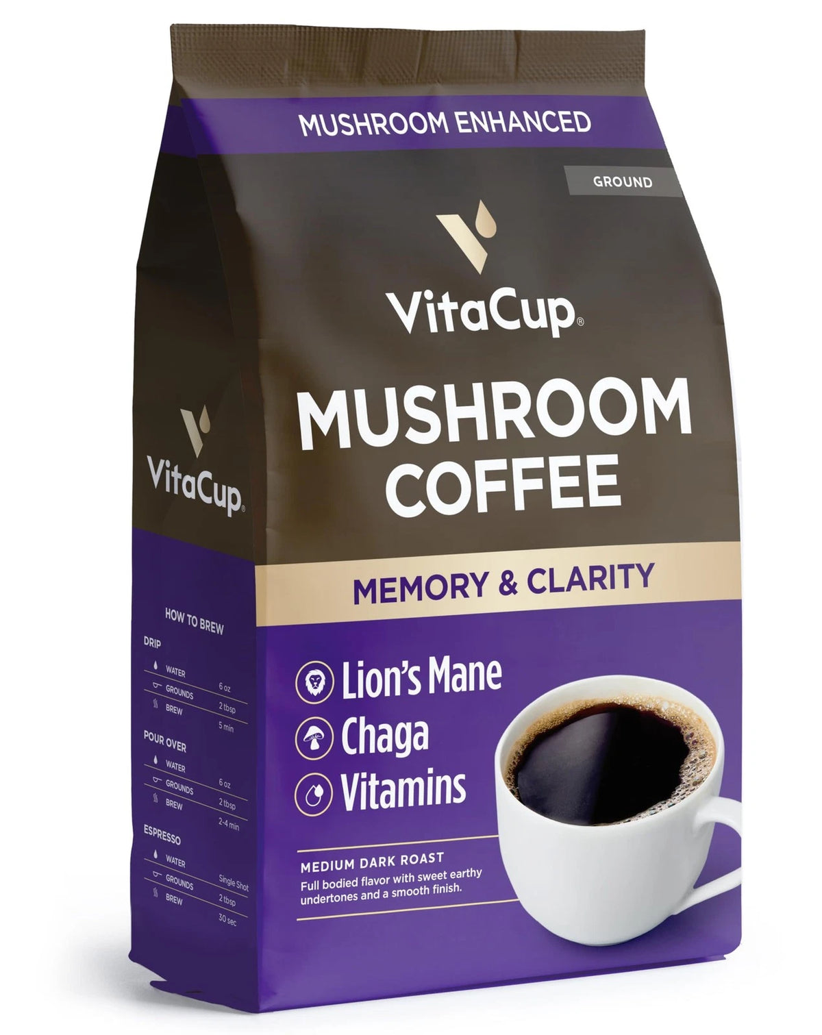 Mushroom Coffee Grounds with Lions Mane & Chaga for Coffee Lovers (10 Oz)
