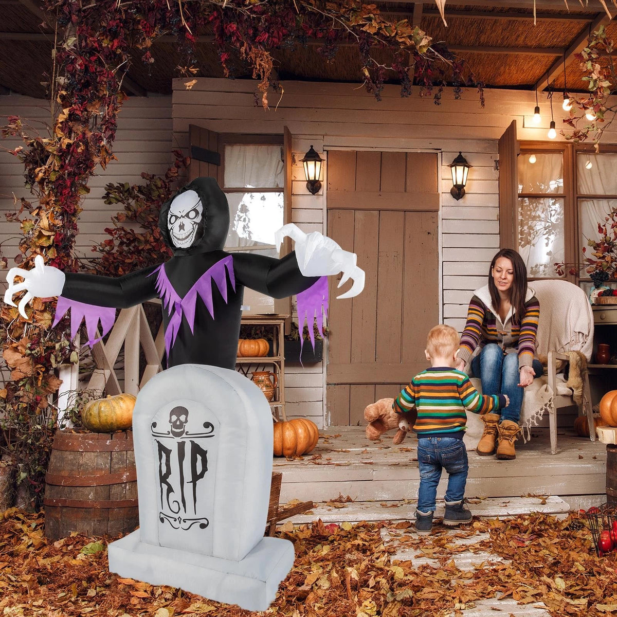 6 FT Inflatable Ghost Tombstones Decoration with LED for Yard