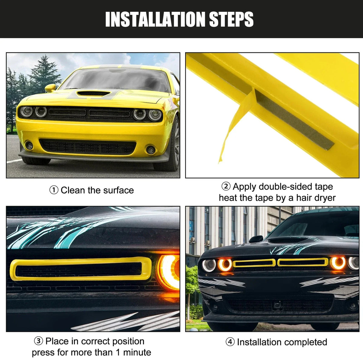 Front Grill Mesh Grille Inserts for Dodge Challenger (2015–2022) Yellow