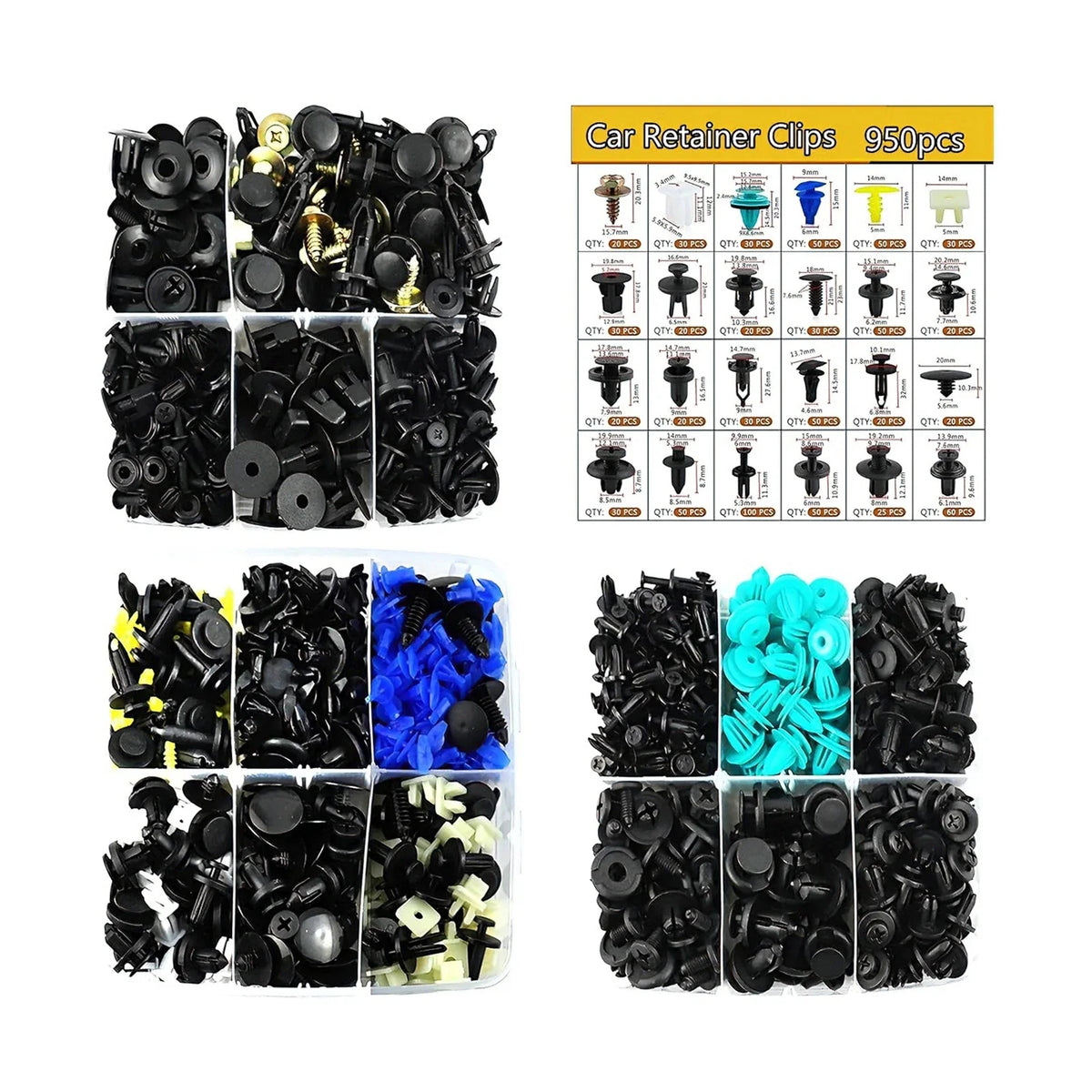 Set of 955 Push Pins for Automotive Fasteners and Bumper Clips