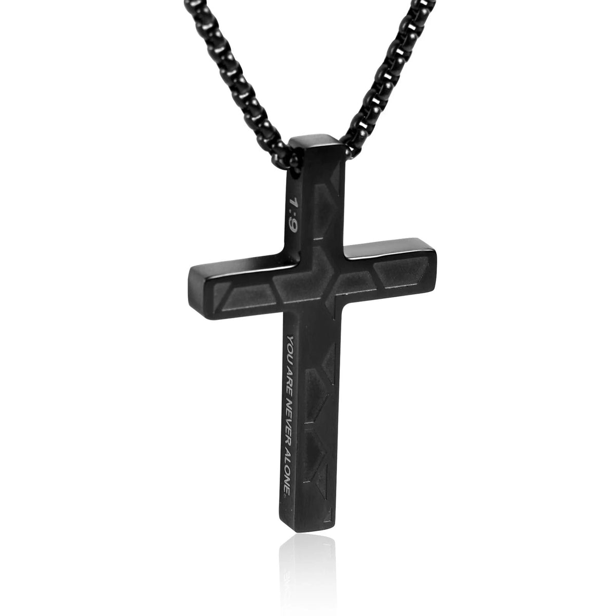 Stainless Steel Soccer Cross Necklace for Men - Black Medium