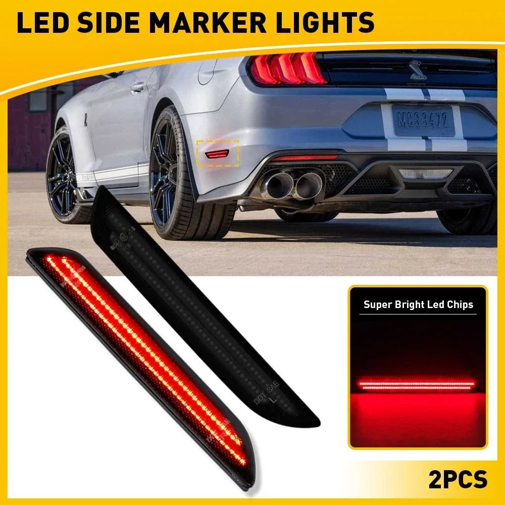 Rear Bumper Side Marker Light for Ford Mustang V6 GT (2015–2022) Smoke Red