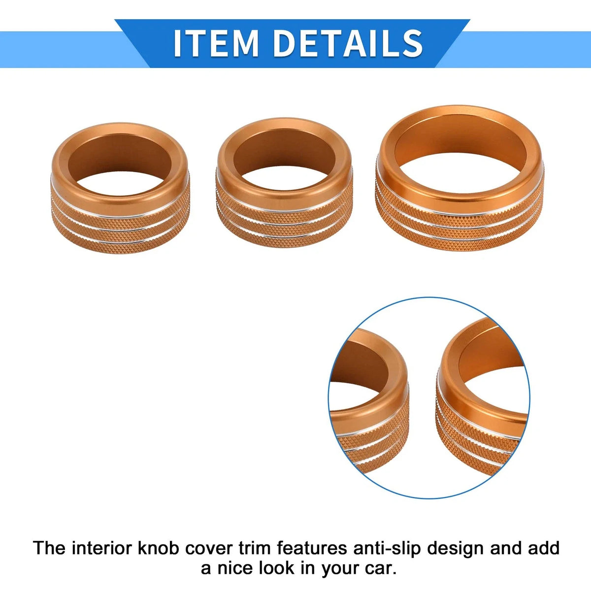 3X AC Media Tune Switch Knob Cover Ring for Dodge Challenger (2015–2019) Orange