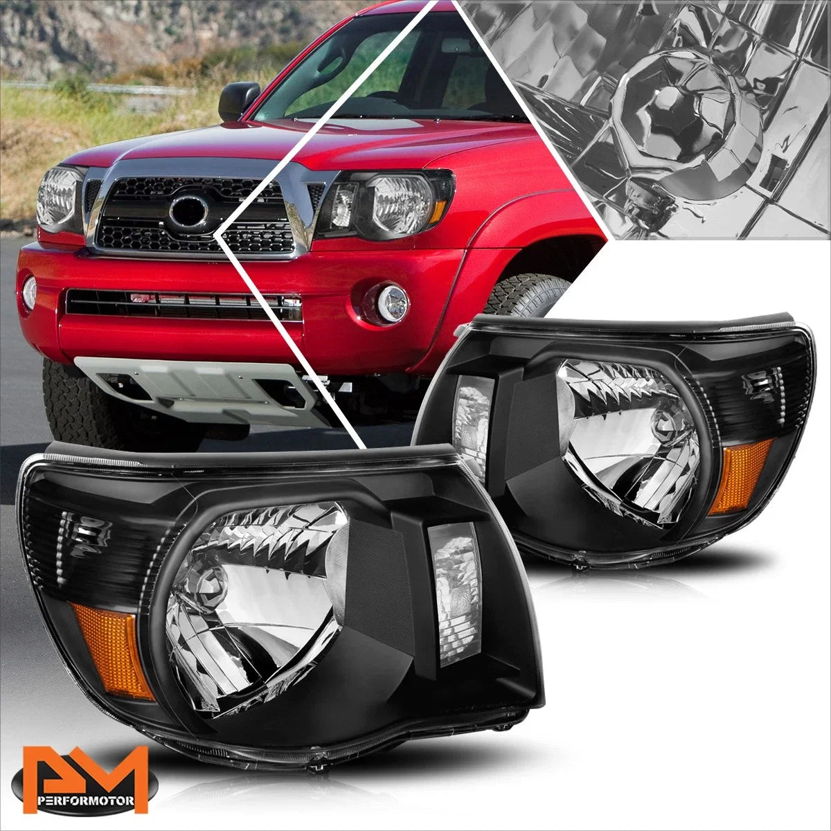 Direct Replacement Headlight for Tacoma (2005–2011) Black Housing Amber Corner