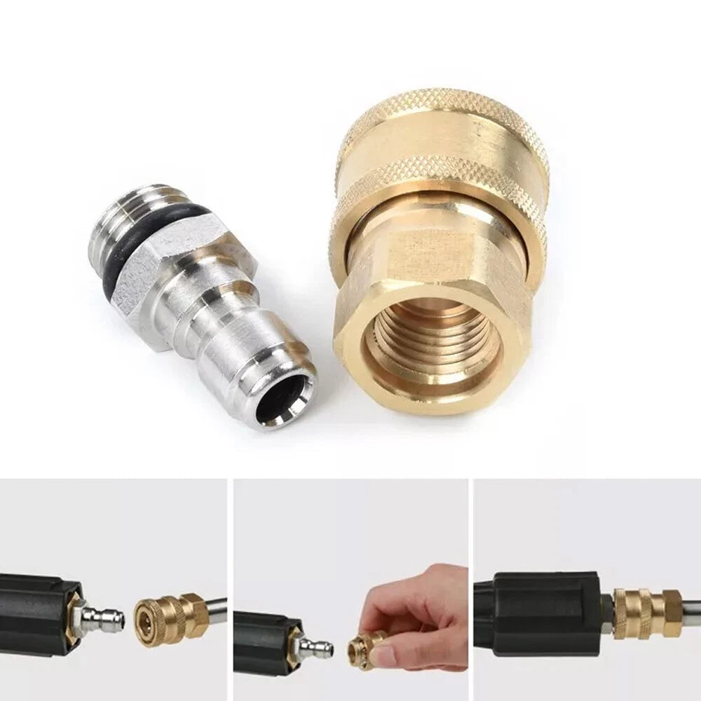 2Pcs Pressure Washer Quick Release Connector Brass Tube Fitting 1/4 M22/14