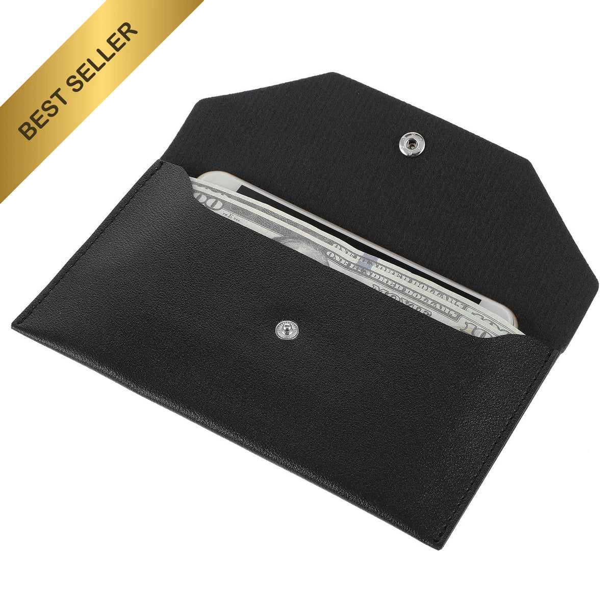 PU Leather Cash Envelope Wallet for Travel Budgeting (Black)