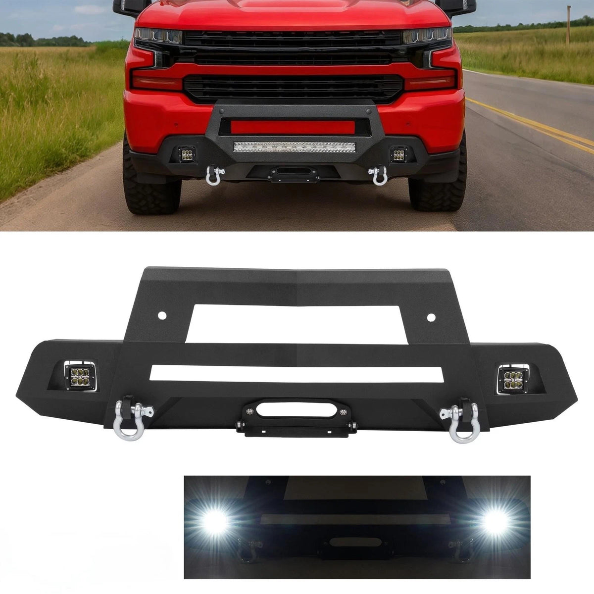 Front Bumper for Chevy Silverado 1500 (2019–2022) CON-A000147 w/Winch Plate, LED
