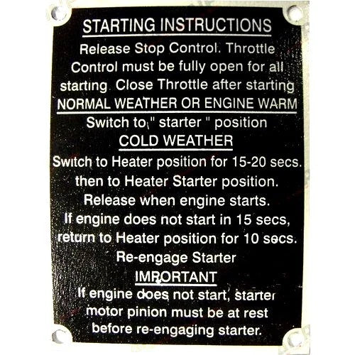 Starting Instruction Plate for Massey Ferguson 135 (1964–Present)