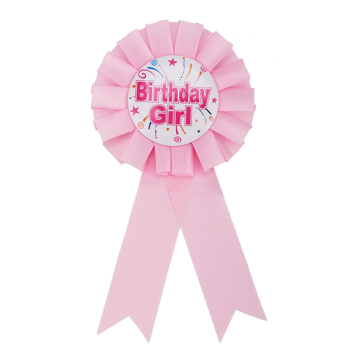 Birthday Girl Pin Brooch with Satin Ribbon - Pink