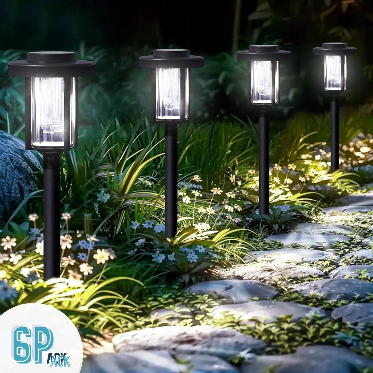 6 Pack Solar Garden Lights for Outdoor Waterproof Landscape LED Pathway