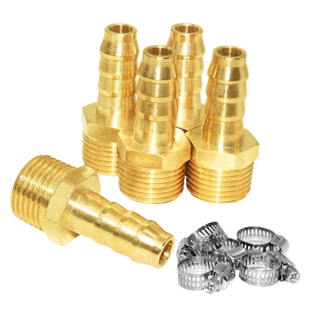 5X Hose Barb Fittings 3/8" Barb to 3/8" NPT Male Brass Adapter